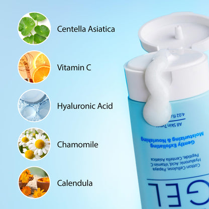 Ebanel Brightening Peeling Gel with Cotton Cellulose, Rice, Papaya, Centella, Hyaluronic Acid for Face and Body, Gentle Exfoliating Face Scrub Gel Peel Wash, Deep Pore Cleanser Minimizer Exfoliator