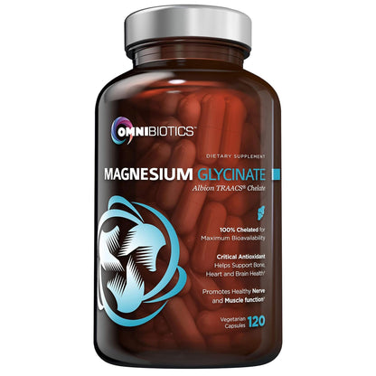 OmniBiotics Magnesium Glycinate Supplement – with 100% Pure Albion TRAACS Bisglycinate Chelate for Sleep, Muscle, Nerve & Heart Health – 120 Vegan Capsules OmniBioticsBuy Supplements Australia