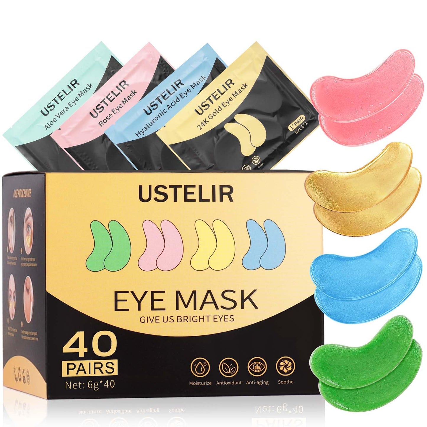 Under Eye Patches, 40 Pairs Eye Mask for Dark Circles, Puffy Eyes, Undereye Bags,Wrinkles