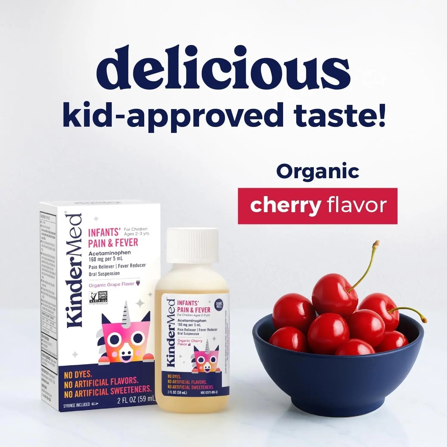 KinderMed Infants' Pain & Fever Medicine, No Dyes, No Artificial Flavors, No Artificial Sweeteners, Vegan, Non-GMO, Gluten Free, Organic Cherry Flavor, Two Pack, 2 x 2 fl. oz KinderMedBuy Supplements Australia