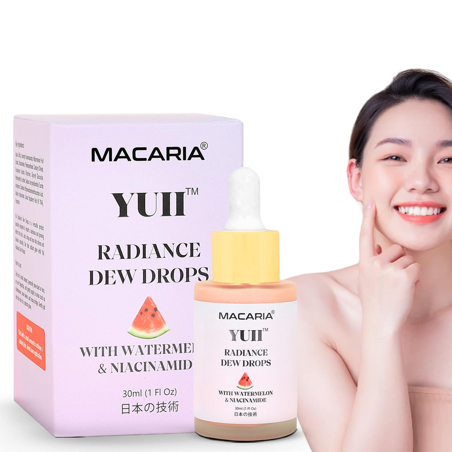 Yuii Niacinamide Serum Dew Drops - Face Moisturizer with Watermelon Fruit Extract - Glow Drops for Skincare and Makeup - Hydrating Formula for Radiant Skin - Pink Finish for Women & Girls MACARIABuy Supplements Australia