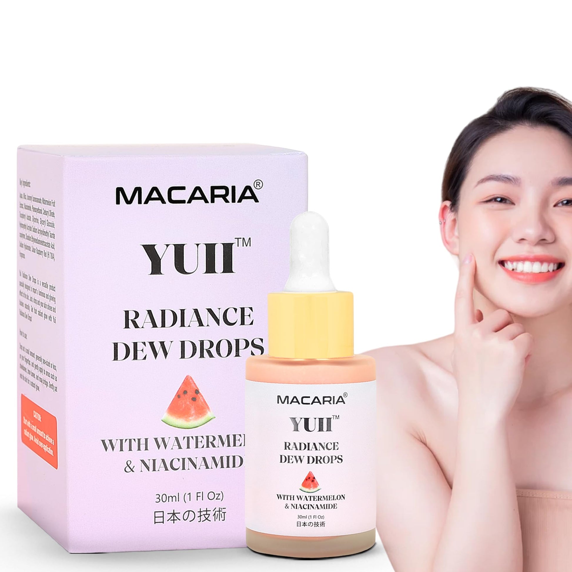 Yuii Niacinamide Serum Dew Drops - Face Moisturizer with Watermelon Fruit Extract - Glow Drops for Skincare and Makeup - Hydrating Formula for Radiant Skin - Pink Finish for Women & Girls MACARIABuy Supplements Australia