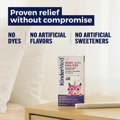 KinderMed Infants' Pain & Fever Medicine, No Dyes, No Artificial Flavors, No Artificial Sweeteners, Vegan, Non-GMO, Gluten Free, Organic Cherry Flavor, Two Pack, 2 x 2 fl. oz KinderMedBuy Supplements Australia