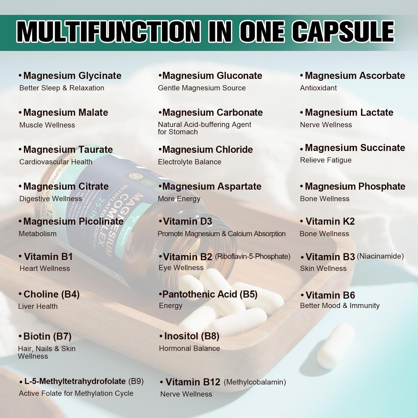 25-in-1 Magnesium Complex with Methylated B Complex Magnesium Glycinate Citrate Malate Taurate Gluconate Aspartate Carbonate D3 K2, Magnesium Supplement for Relaxation Energy & Nerve, 120 Vegan Caps Totaria buy supplements Au