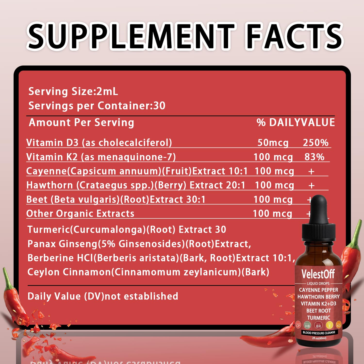 Velestoff Cayenne Pepper & Cayenne Pepper Drops Liquid Supplement with Hawthorn, Beet Root, Turmeric, Vitamin K2 D3 Nutralis buy supplements Au