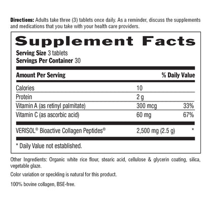 Country Life Verisol Collagen Peptides Tablets - Reduce Depth of W[KB2] rinkles & Enhance Skin Elasticity-90 Tablets-Includes Vitamin A&C - Collagen Powder for Women & Men - Boost Skin Collagen by 60% Country Life buy supplements Au