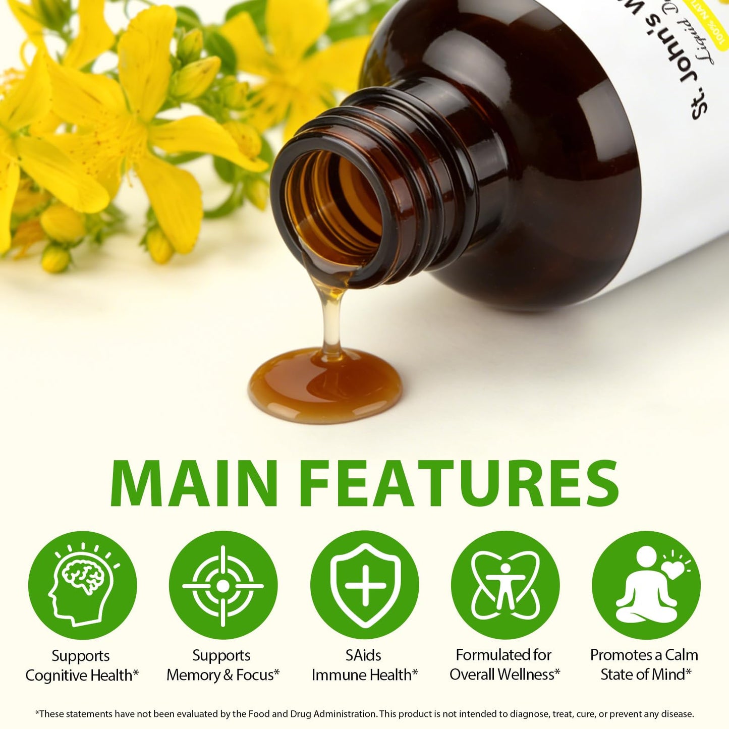 YEMFGQOE St Johns Wort Tincture | Mood Support | Alcohol Free Liquid Extract Drops | Hypericum Perforatum | Vegan, Non-GMO, Gluten Free | 2 fl oz