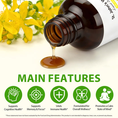 YEMFGQOE St Johns Wort Tincture | Mood Support | Alcohol Free Liquid Extract Drops | Hypericum Perforatum | Vegan, Non-GMO, Gluten Free | 2 fl oz