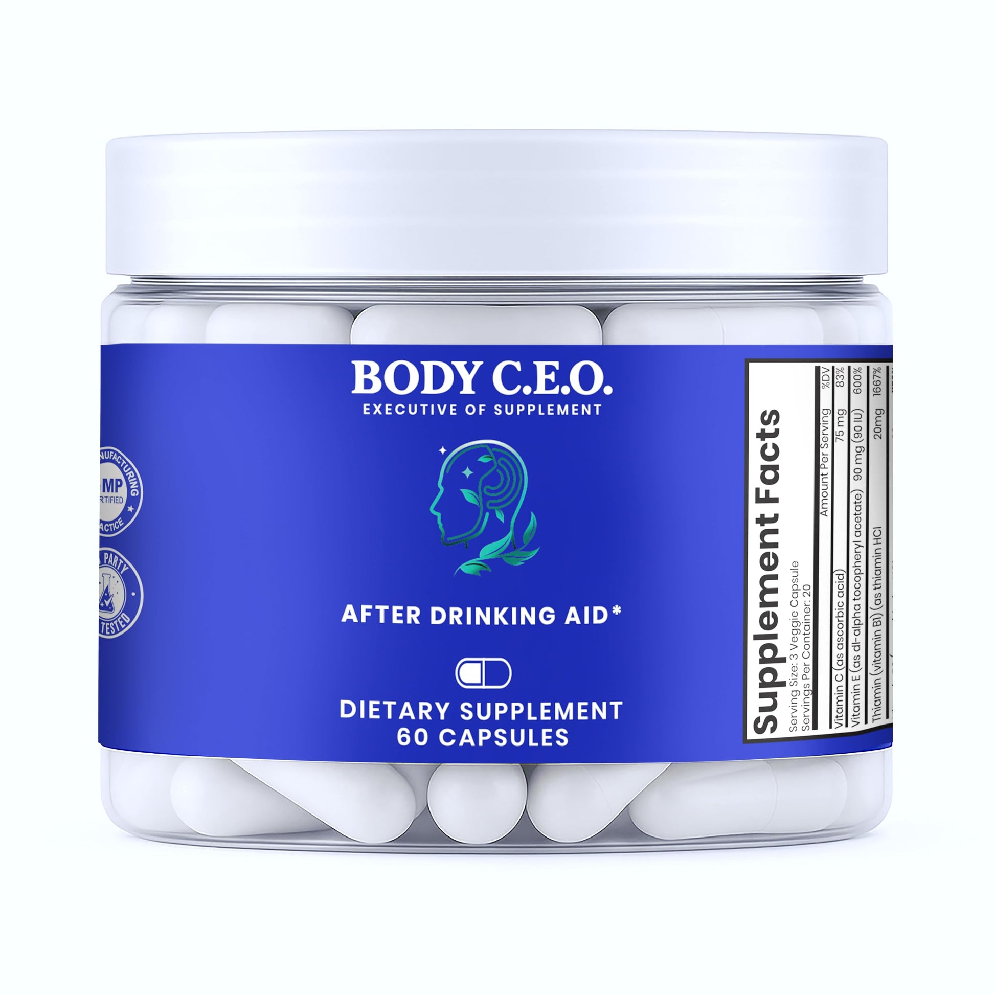 Body C.E.O. After Drinking Aid - Electrolyte Balance & Recovery - DHM (Dihydromyricetin), L-Cysteine, Prickly Pear, Milk Thistle, Zinger, Vitamin-B for Recovery - Filler-Free Formula - 60 Capsules BODY C.E.O. EXECUTIVE OF SUPPLEMENTS buy supplements Au