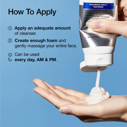 Anua Hydrating Gentle Foaming Cleanser, Hyaluronic Acid, Glycerin, Zinc, Panthenol, Korean Face Wash for Dry Skin