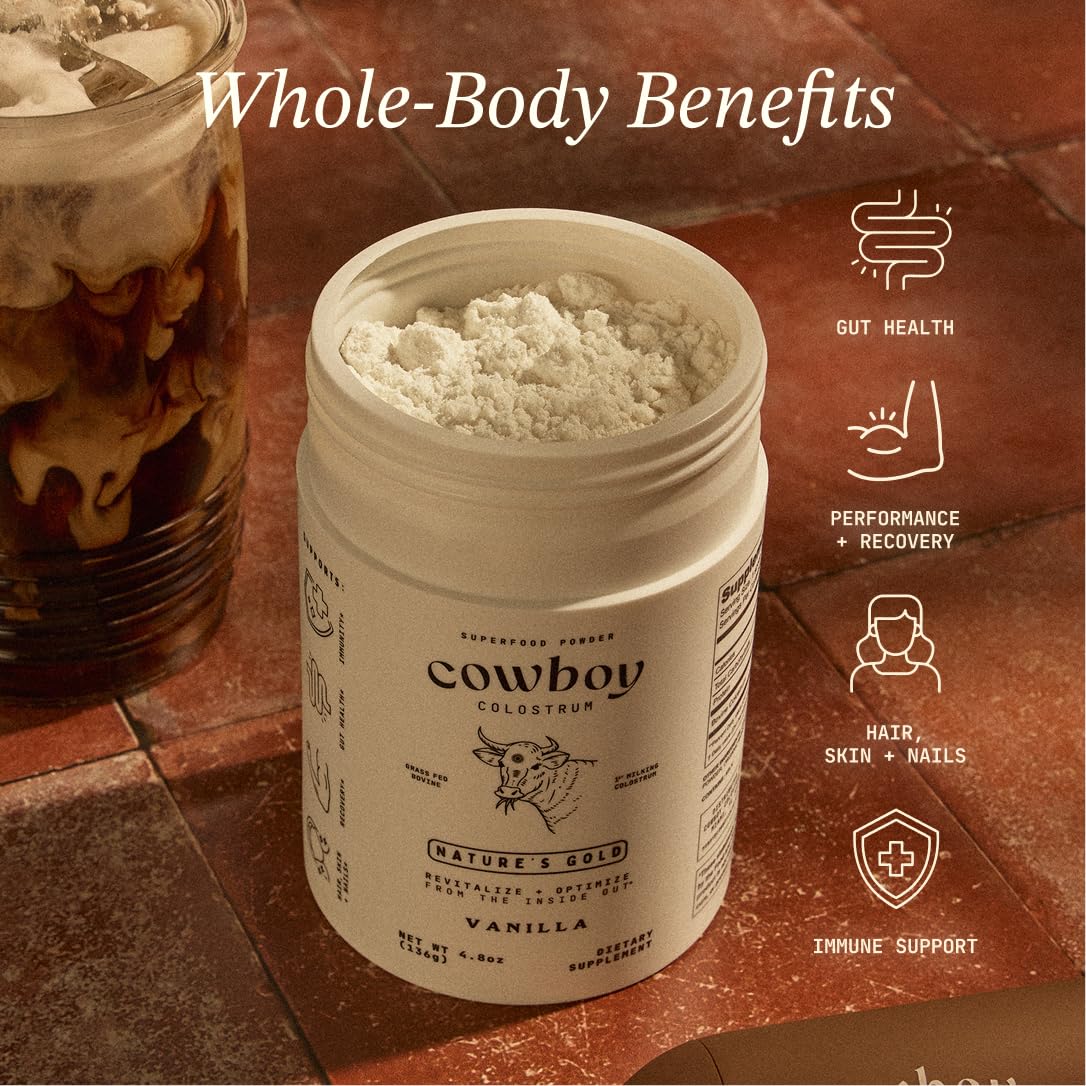 Cowboy - The Exclusive 1st Milking, Whole, Grass Fed Colostrum Supplement for Full Body Health - Bovine Colostrum Powder Packed w/Bioactive Nutrients - Sugar Free (Vanilla, 40 Servings) COWBOY COLOSTRUM buy supplements Au