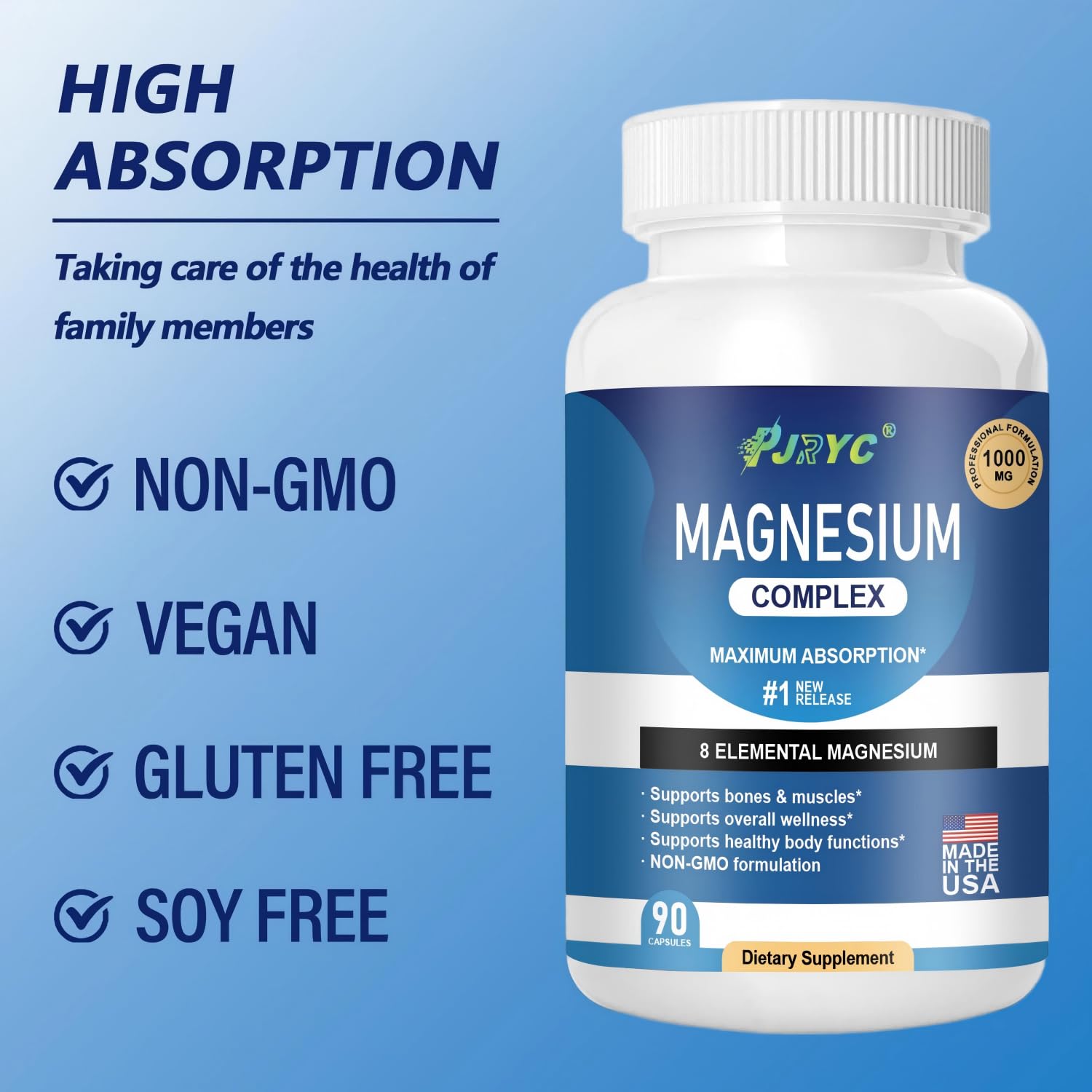 Magnesium Complex Supplement - 1000mg with 8 Magnesium Forms: Glycinate, Citrate, Malate, Taurate & Orotate - Supports Muscle Function, Bone Strength & Relaxation - Vegan, Non-GMO - 180 Capsules PJRYC buy supplements Au