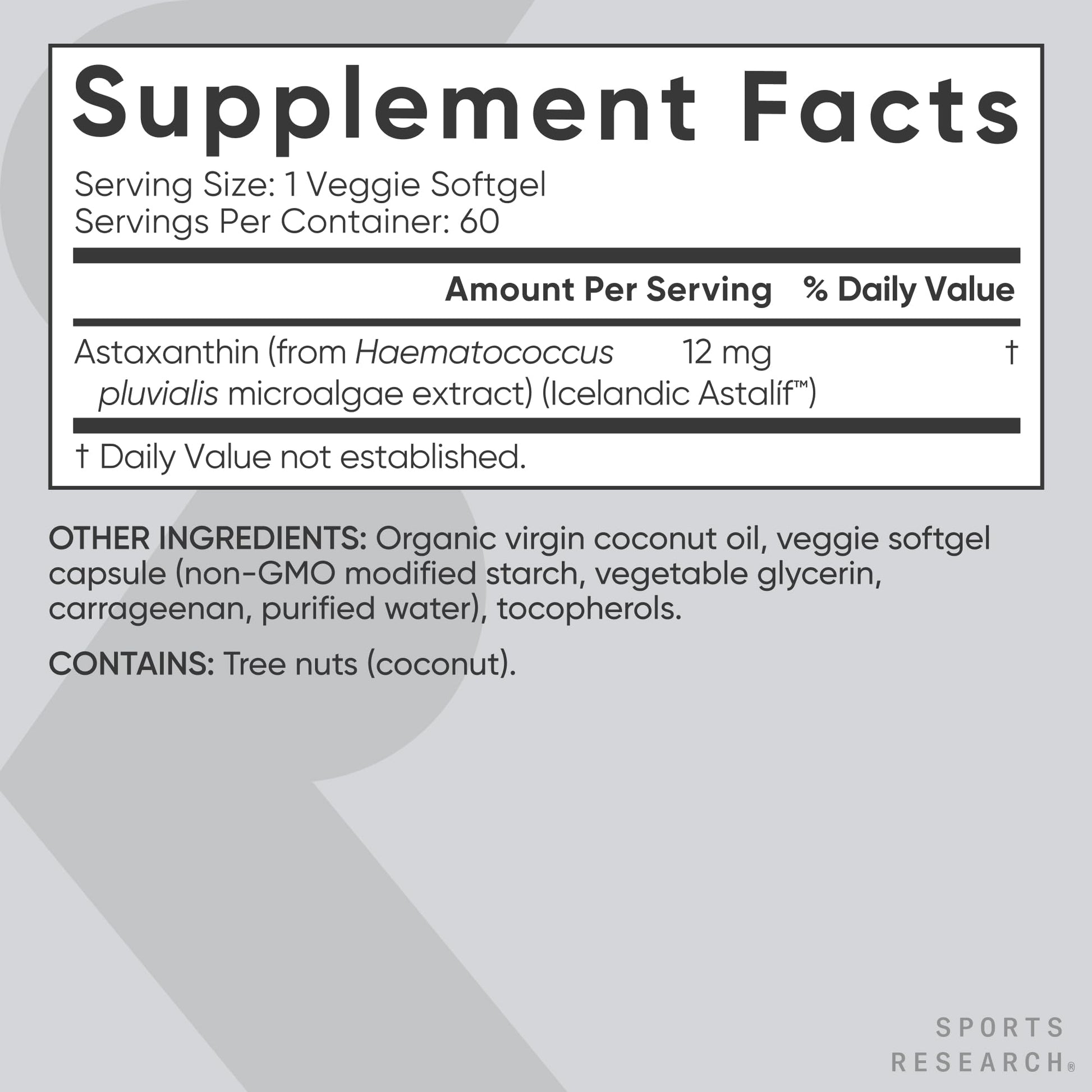 Sports Research Triple Strength Vegan Astaxanthin Supplement from Algae - Plant Based Softgels for Antioxidant Activity, Skin & Eye Health - Non-GMO Verified, Made with Coconut Oil - 12mg, 60 Count Sports Research buy supplements Au