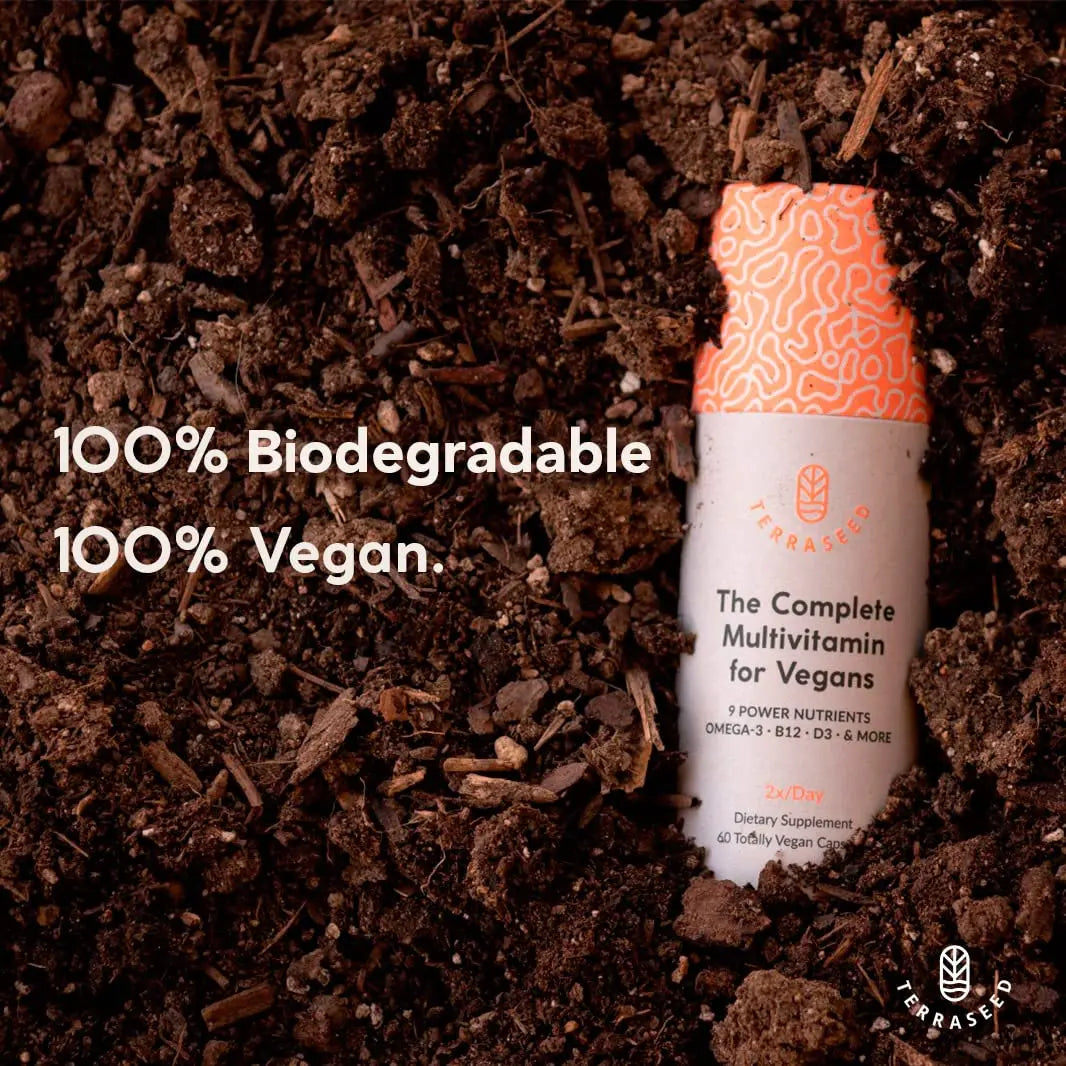Complete Vegan Multivitamin with Iron, Omega 3, Vitamin D3, Folate, Zinc, Vitamin B12, & More - 100% Sustainable Vegan Vitamins Terraseed