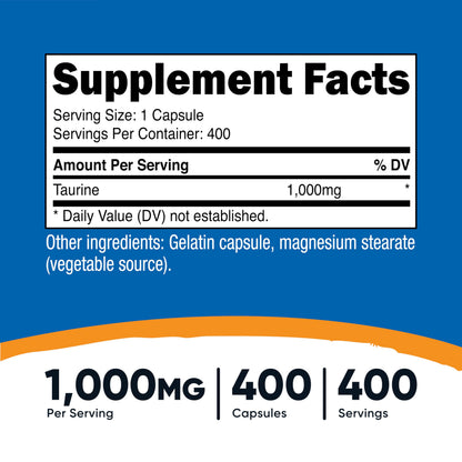 Nutricost Taurine 1000mg, 400 Capsules