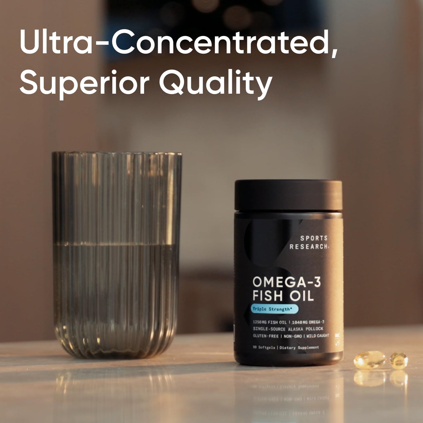 Sports Research® Omega-3 Fish Oil 1250 - Triple Strength Fish Oil Supplement from Wild Alaska Pollock - MSC Certified Sustainable · Non-GMO · Soy Free - 180 Softgel Capsules Sports Research buy supplements Au