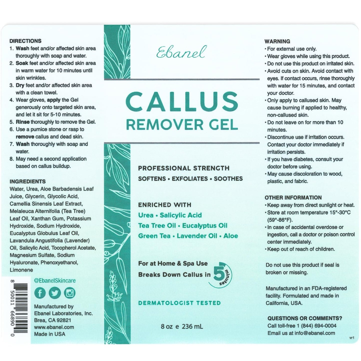 Ebanel Bundle of 5% Lidocaine Numbing Spray and Callus Remover Gel