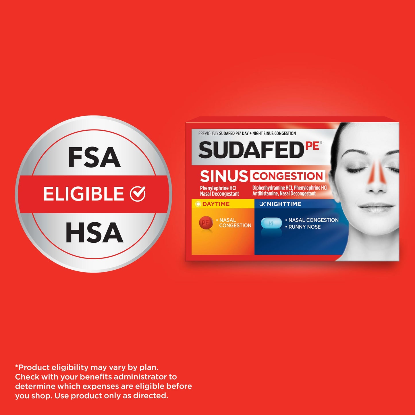 Sudafed PE Sinus Congestion Day + Night Maximum Strength Decongestant & Antihistamine Tablets with Phenylephrine HCl & Diphenhydramine HCl, Helps Nasal & Sinus Pressure & Congestion, 20 ct Sudafed buy supplements Au