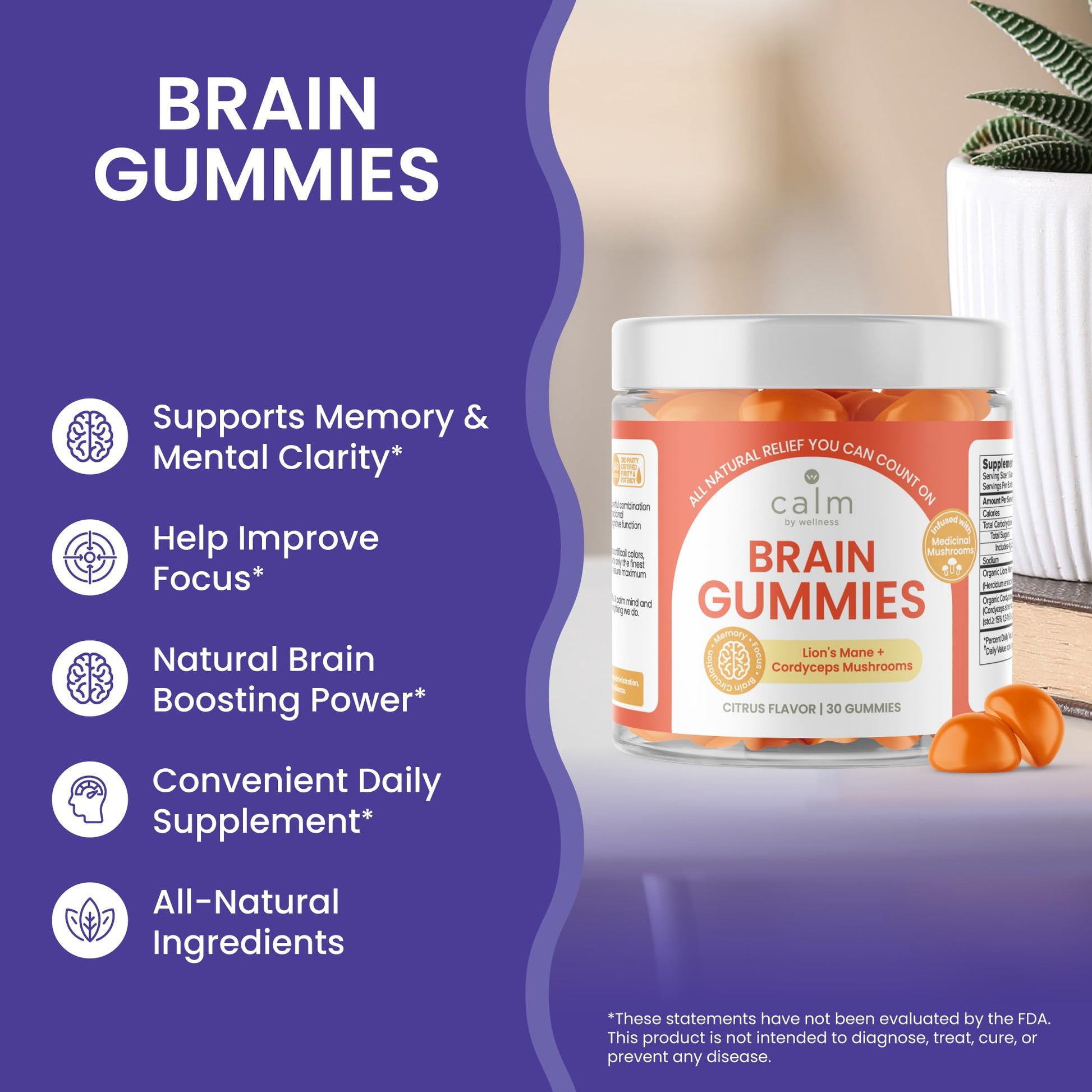 Calm by Wellness Lion’s Mane Gummies for Adults – Vegan Mushroom Gummies with Lion’s Mane & Cordyceps for Brain Support, Memory & Focus, Immune Boost – Citrus Flavor, 30 Count Calm by Wellness buy supplements Au