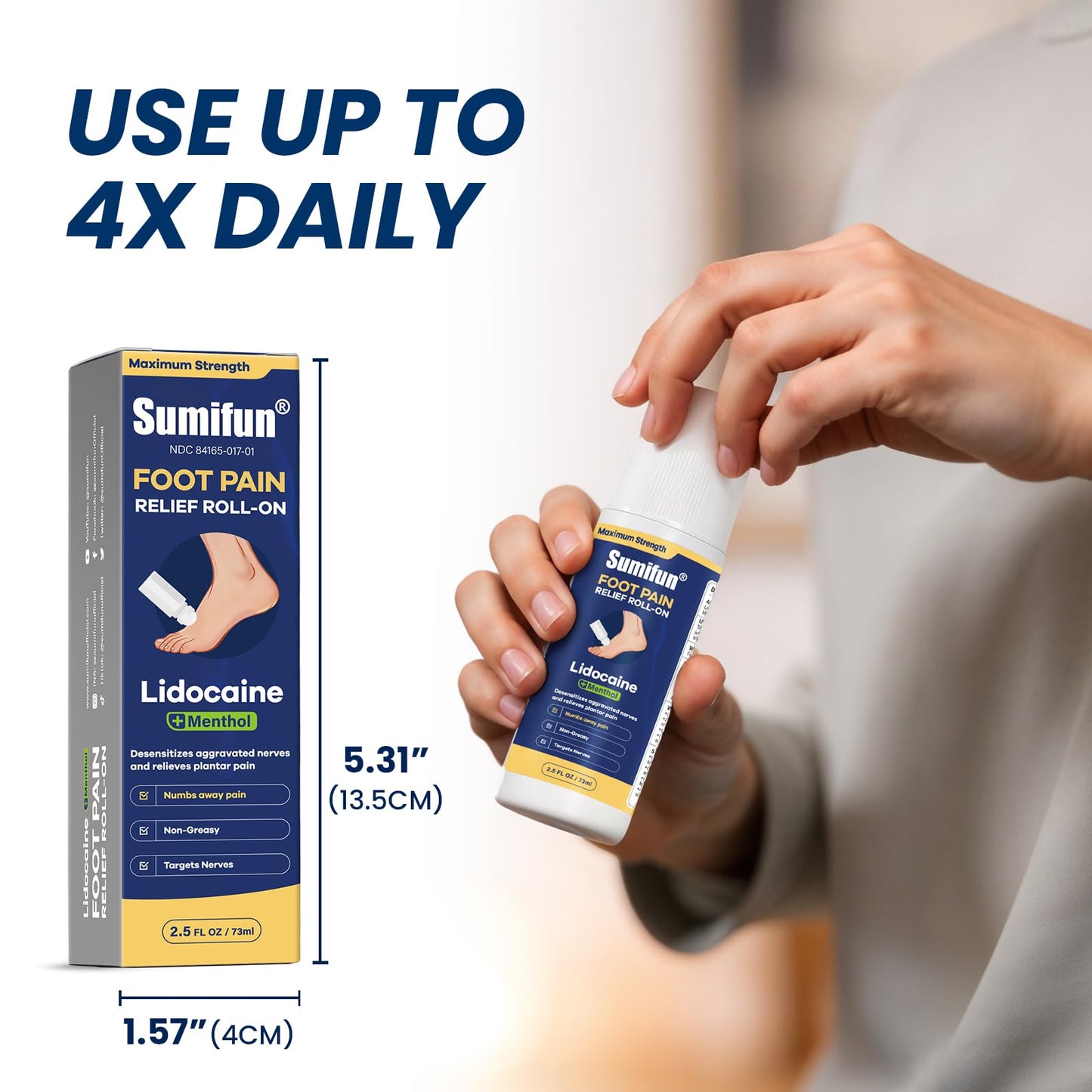 Sumifun Foot Pain Relief Lidocaine Roll-On - Maximum Strength OTC for Plantar Fasciitis & Heel Pain - Fast-Drying, Non-Greasy Formula, 2.5 Fl Oz * 2 SumifunBuy Supplements Australia