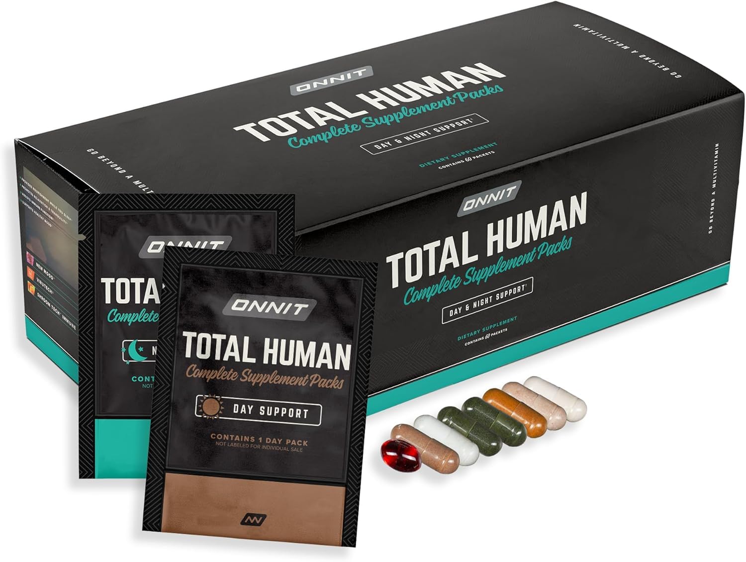 ONNIT Total Human Adult Multivitamin Comprehensive Capsule Packs with Day and Night Support, Daily Vitamin Packs for Men and Women, Dietary Supplement Capsules, 30-Day Supply, 60 Packs ONNITBuy Supplements Australia