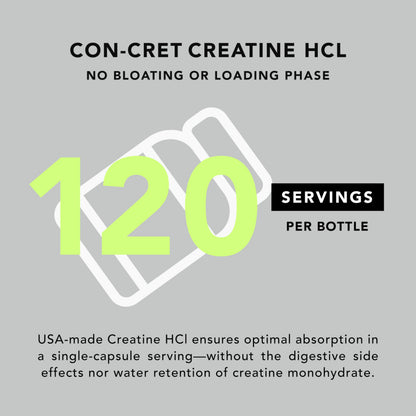 AMANDEAN Creatine HCl Pills. American Made CON-CRET. 120 Capsules. 7X Concentrated. No Bloat. Muscle, Energy, Cognitive, Recovery Support for Men & Women. Gluten Free, Non-GMO.