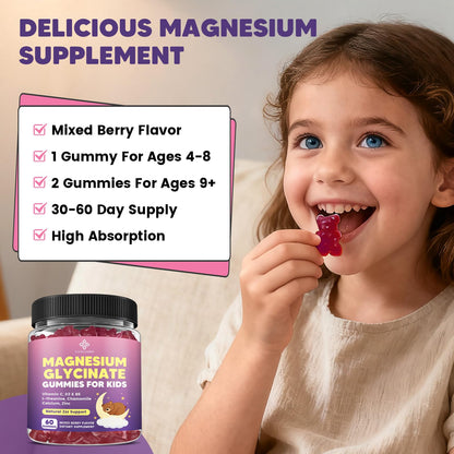 YANLUOBO Kids Magnesium Gummies, Magnesium Glycinate Gummies 400mg/200mg with L-Theanine, Chamomile, Vitamin B6, D3 for Kids, Relaxation & Zzz Support, Nerve Bone - Sugar Free Mixed Berry Flavor 60ct YANLUOBOBuy Supplements Australia