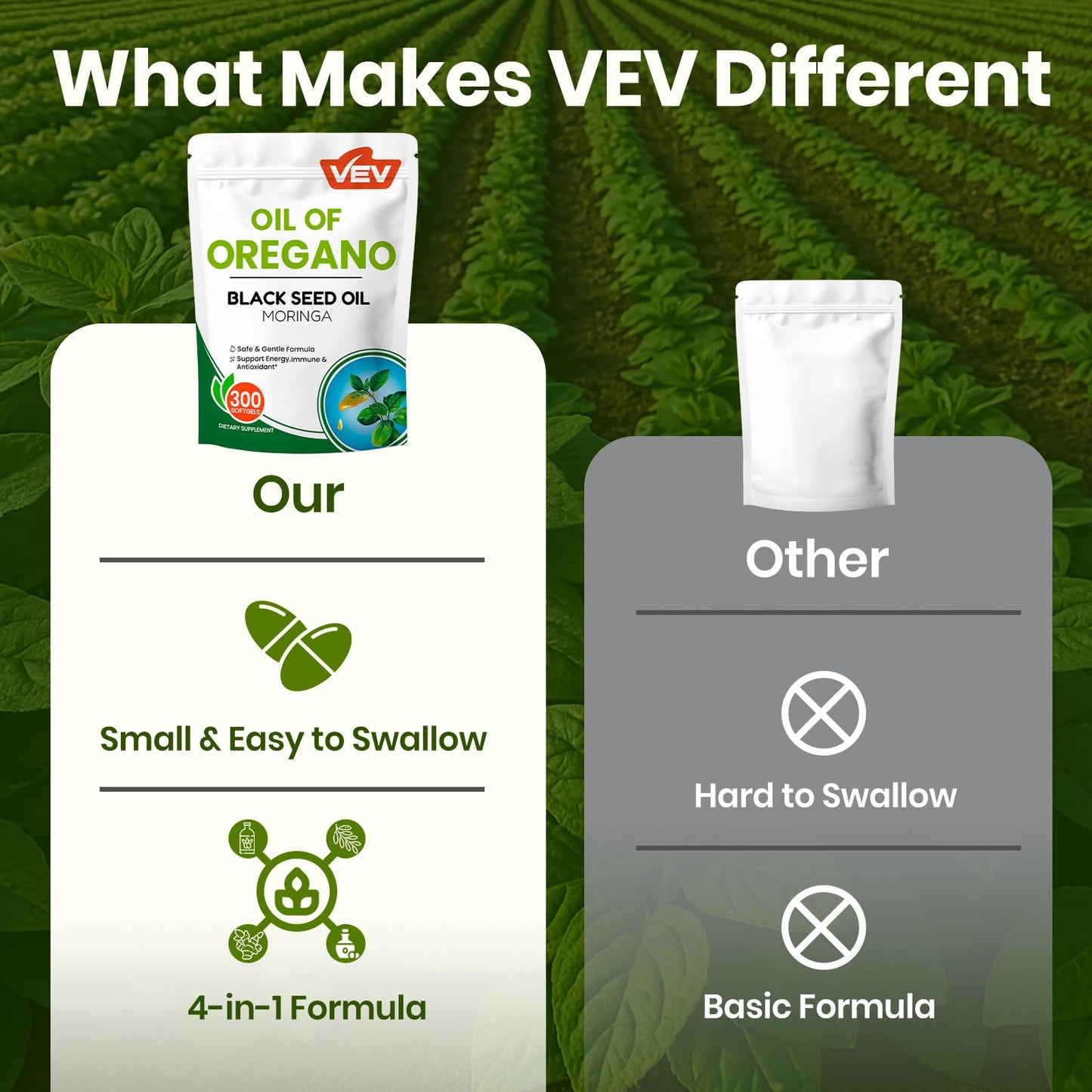 VEV Oil of Oregano with Black Seed Oil & Moringa, Organic, 300 Softgels, Aceite de Orégano, Carvacrol-Rich, Opaque Airtight Packaging