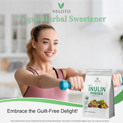 VELOTO Organic Inulin Powder – Prebiotic Fiber Supplement for Smoothies & Drinks, 2.2 lb, Flavorless, Water Soluble, Vegan & Non-GMO