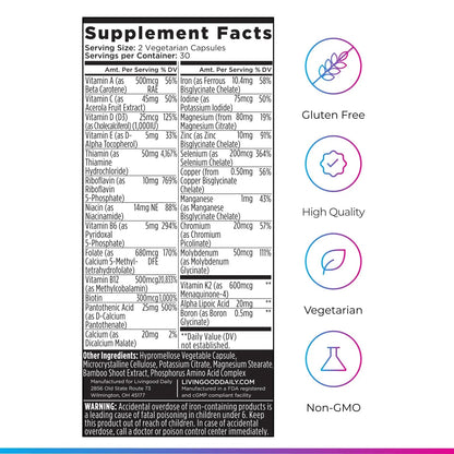 Livingood Daily Methylated Multivitamin for Women and Men, Multi Vitamin Supplement with Alpha Lipoic Acid, B Vitamins, Iron, Zinc and Selenium Livingood Daily