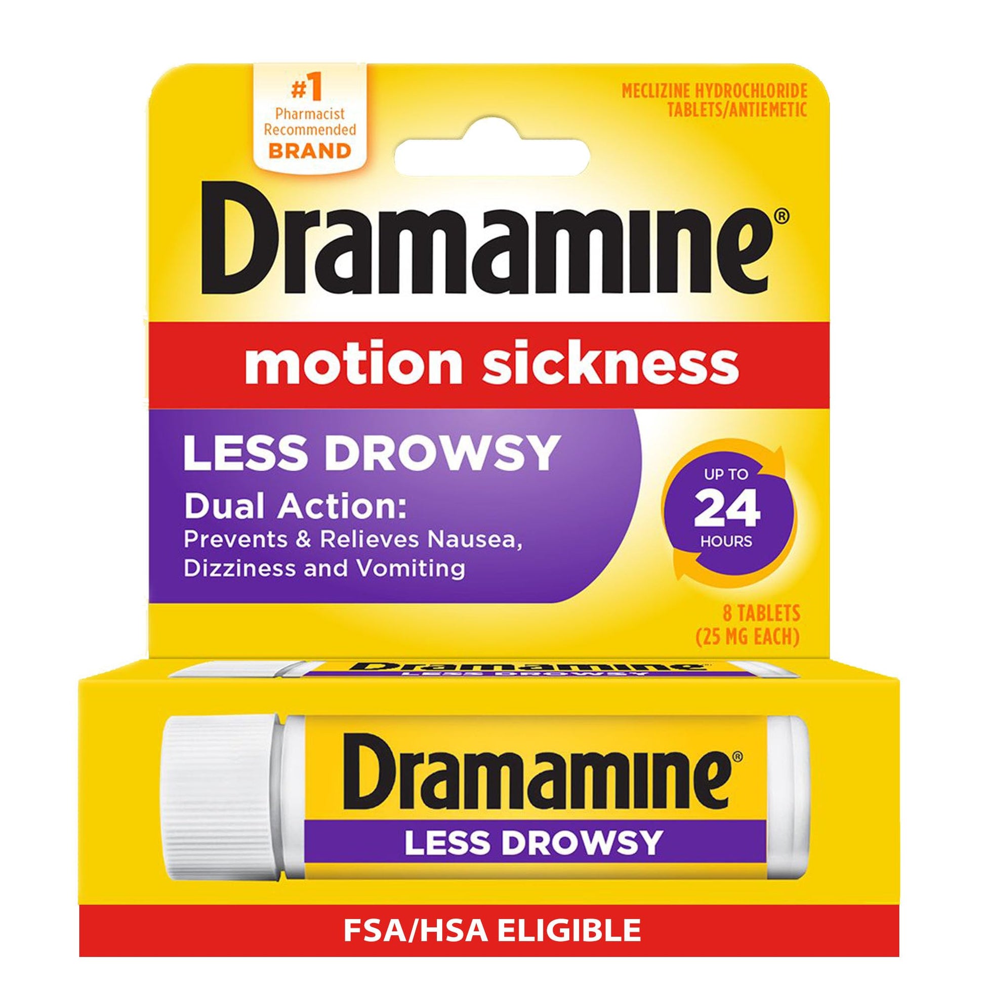 Dramamine Motion Sickness Less Drowsy, Travel Vial, Multicolor, 8 Count Dramamine buy supplements Au