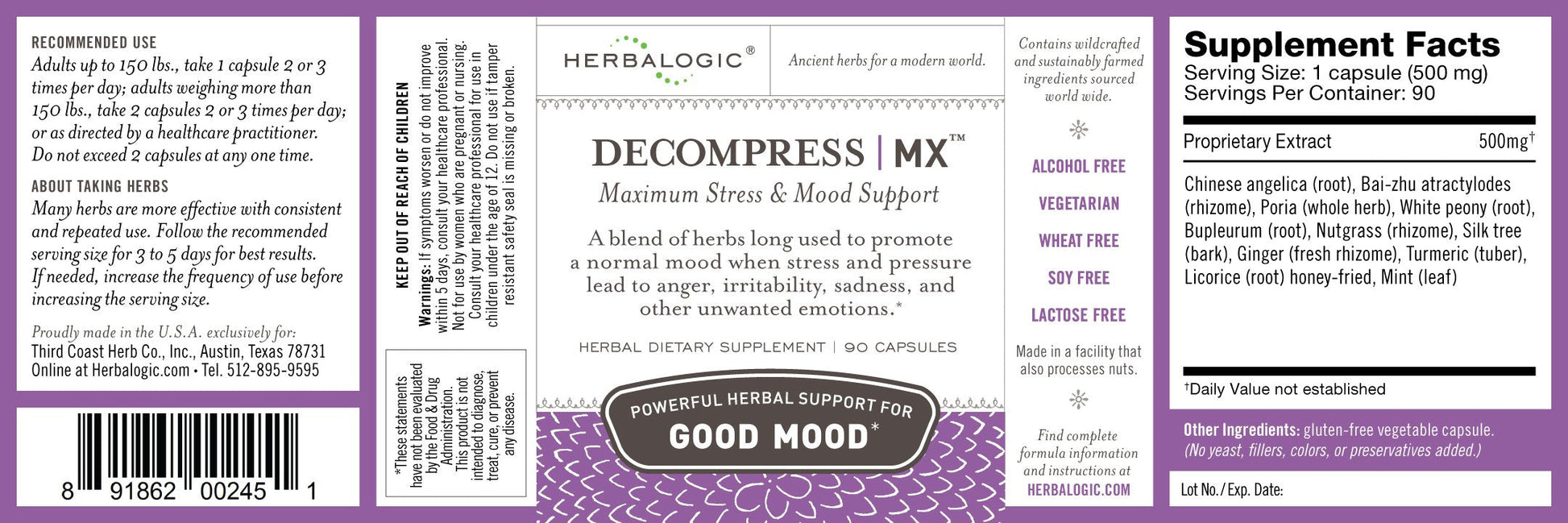 Herbalogic - Decompress MX Herb Capsules - Maximum Stress & Tension Relief - Reduces Anger & Moodiness, Positive Mood Support - Based on the Traditional Chinese Formula Xiao Yao San - 90 Cap Count HerbalogicBuy Supplements Australia