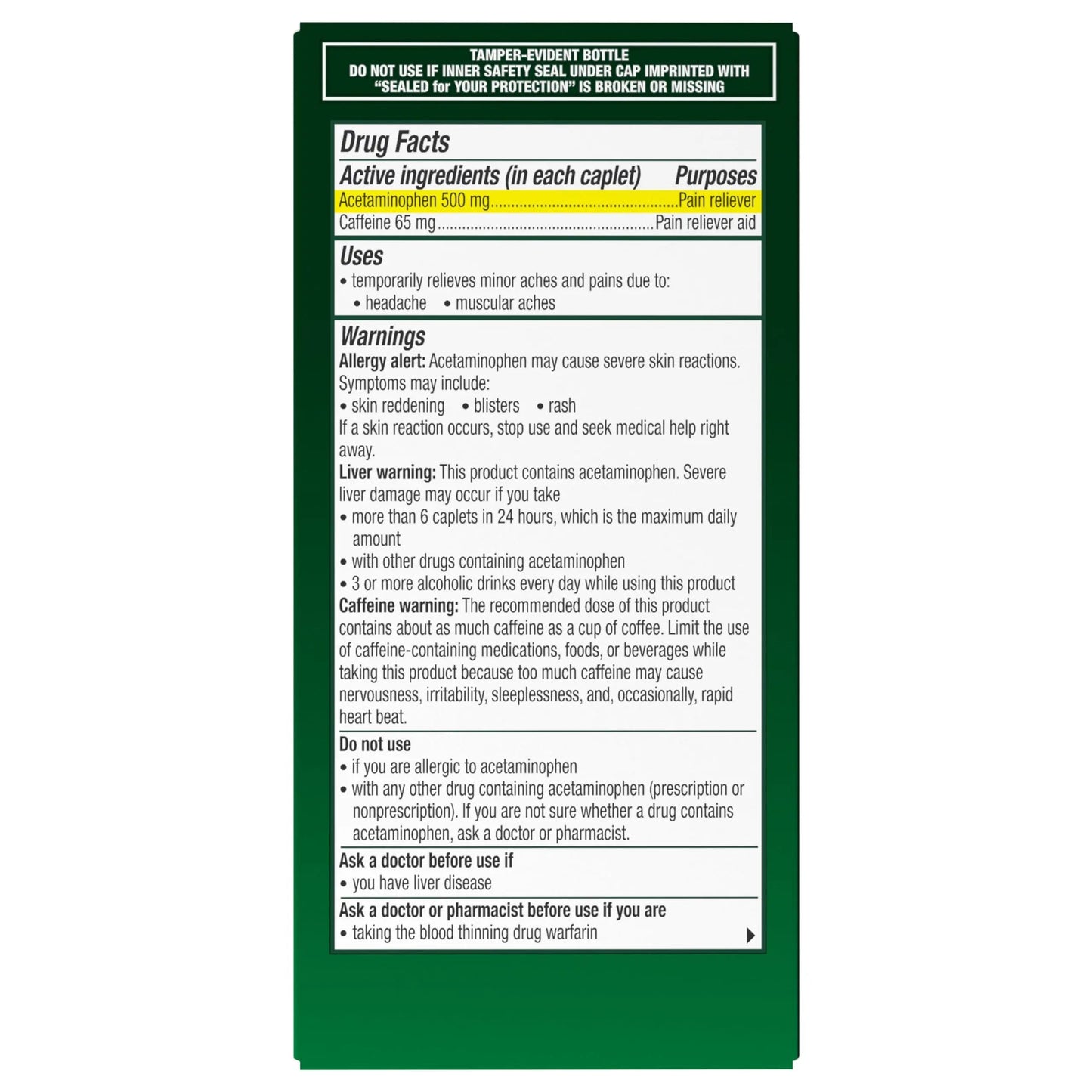 Excedrin Tension Headache Relief Caplets, Acetaminophen 500mg, Caffeine 65mg, Pain Reliever, Aspirin-Free, 100 Count ExcedrinBuy Supplements Australia