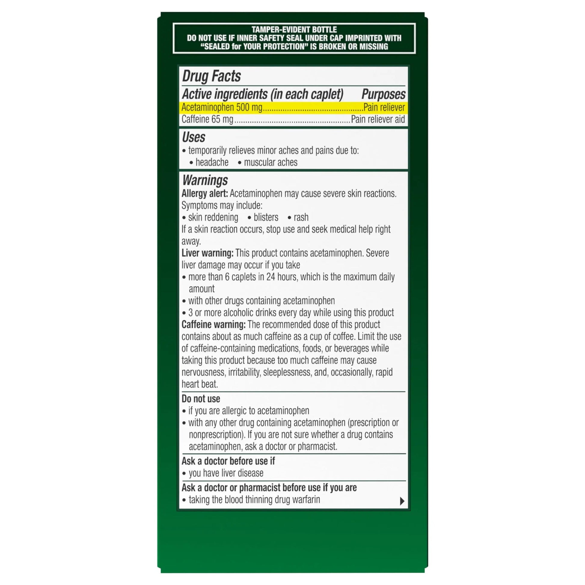 Excedrin Tension Headache Relief Caplets, Acetaminophen 500mg, Caffeine 65mg, Pain Reliever, Aspirin-Free, 100 Count ExcedrinBuy Supplements Australia