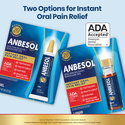 Anbesol Maximum Strength Gel - Instant Oral Pain Relief, for Toothaches, Gums, Braces, & Denture Pain, and Mouth Sores*, Canker Sore Treatment Inside Mouth, ADA Accepted, 0.33 oz Anbesol buy supplements Au