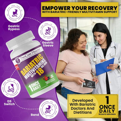 ProCare Health Bariatric Chewable Multivitamin with Iron 18mg (30 Tablets) - Fruit Punch Flavor Bariatric Multivitamin Chewable ProCare Health