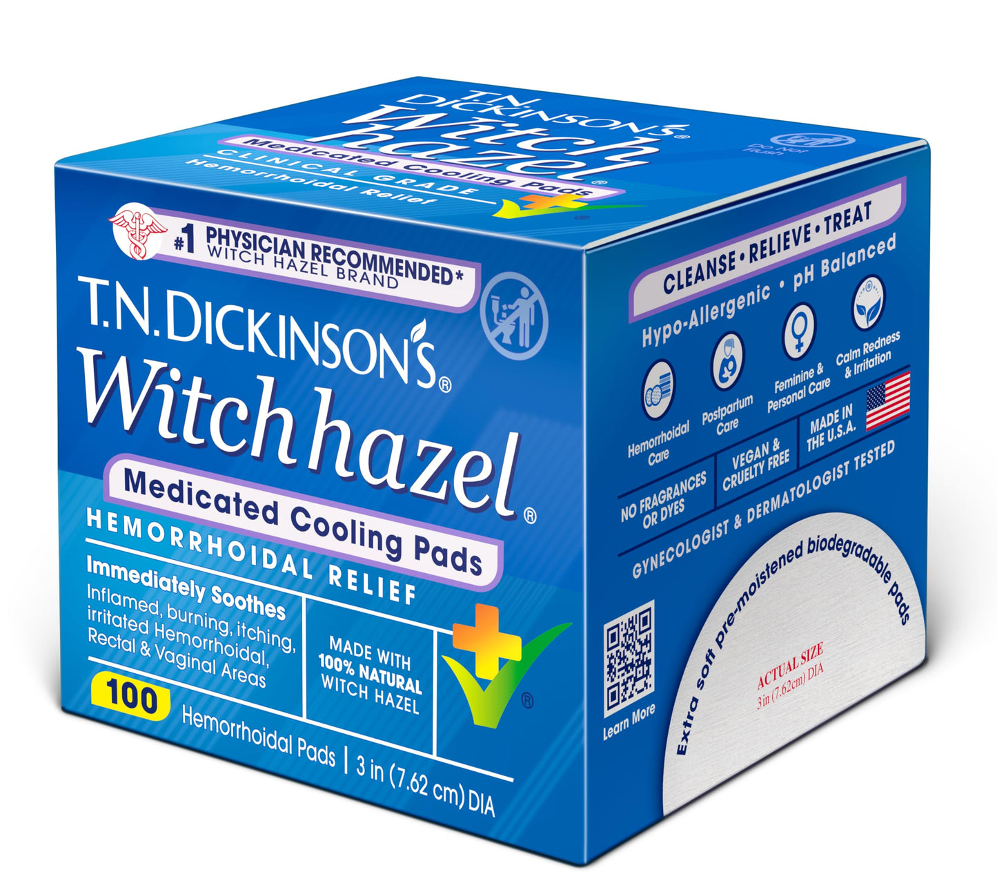 T.N. Dickinson’s Medicated Cooling Pads with Witch Hazel and Aloe | Hemorrhoid Treatment, Postpartum Care, Feminine & Rectal Relief | 100 Rounds T.N. Dickinson'sBuy Supplements Australia