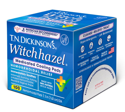 T.N. Dickinson’s Medicated Cooling Pads with Witch Hazel and Aloe | Hemorrhoid Treatment, Postpartum Care, Feminine & Rectal Relief | 100 Rounds T.N. Dickinson'sBuy Supplements Australia