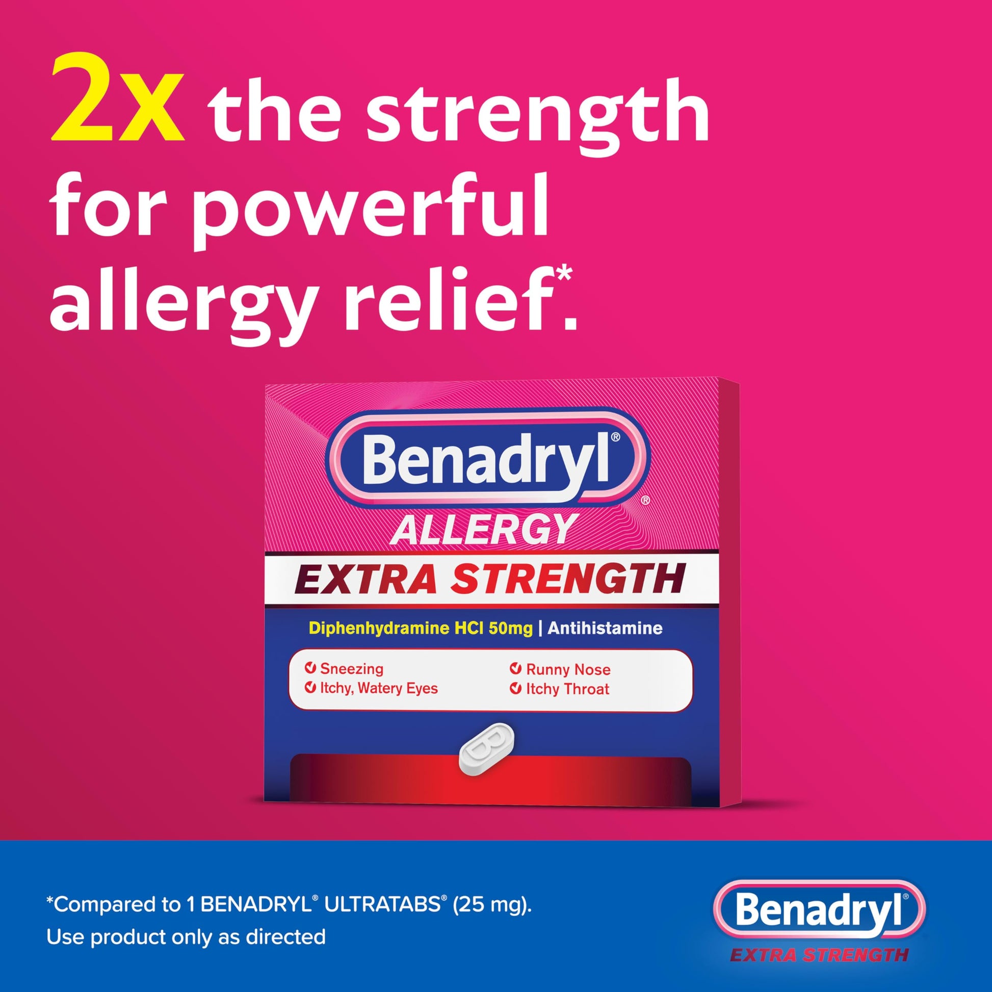 Benadryl Extra Strength Allergy Relief Medicine, 50 mg Diphenhydramine HCl Antihistamine Tablets for Relief of Allergy Symptoms Due to Hay Fever or Other Upper Respiratory Allergies, 24 ct Benadryl buy supplements Au