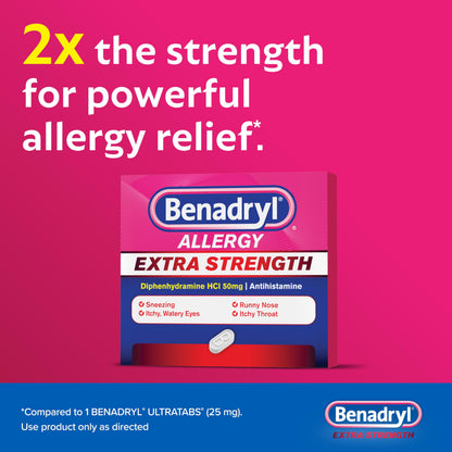 Benadryl Extra Strength Allergy Relief Medicine, 50 mg Diphenhydramine HCl Antihistamine Tablets for Relief of Allergy Symptoms Due to Hay Fever or Other Upper Respiratory Allergies, 24 ct Benadryl buy supplements Au