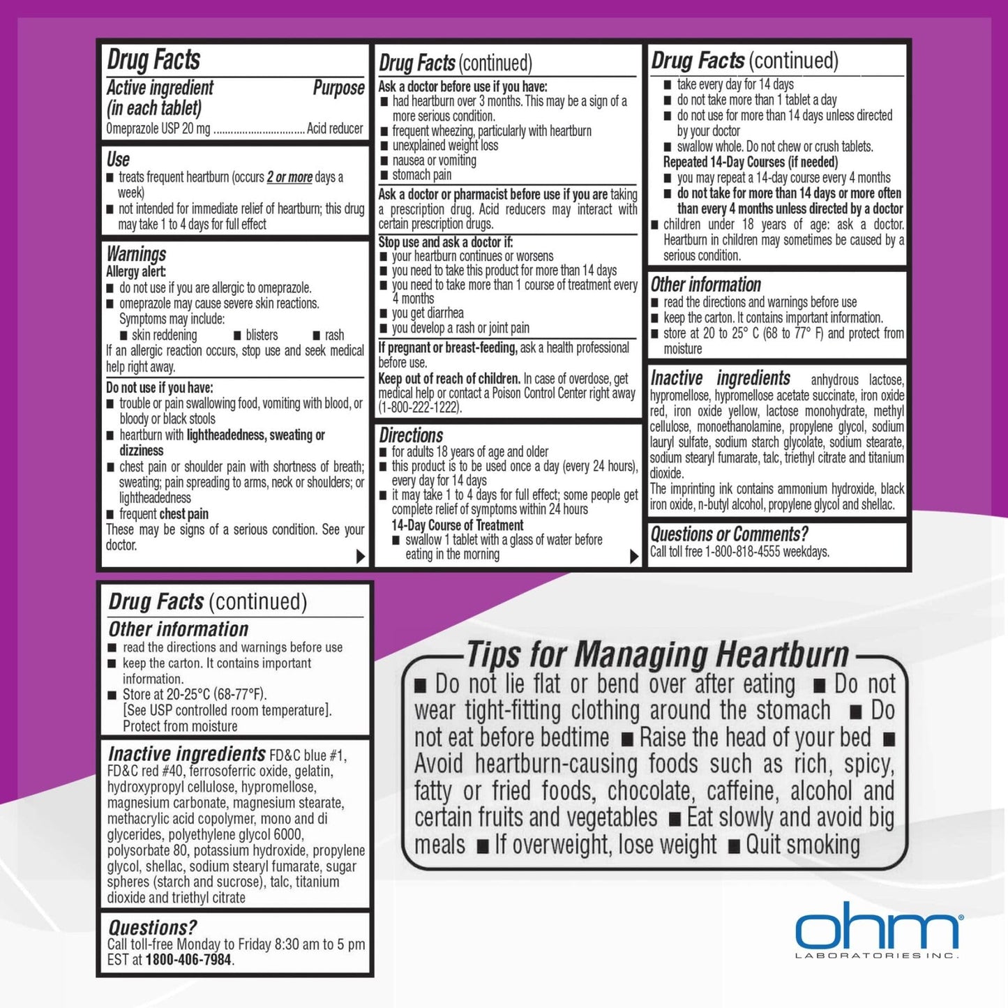 Ohm Omeprazole 20mg, 42 Delayed-Release Tablets, Acid Reducer for Frequent Heartburn, 24-Hour Relief Heartburn Medicine, Helps Relieve Stomach & Chest Discomfort (6 Weeks of Supply, 42, Count) Ohm buy supplements Au