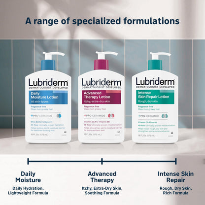 Lubriderm Advanced Therapy Fragrance-Free Moisturizing Hand & Body Lotion + Pro-Ceramide, Intense Hydration for Itchy