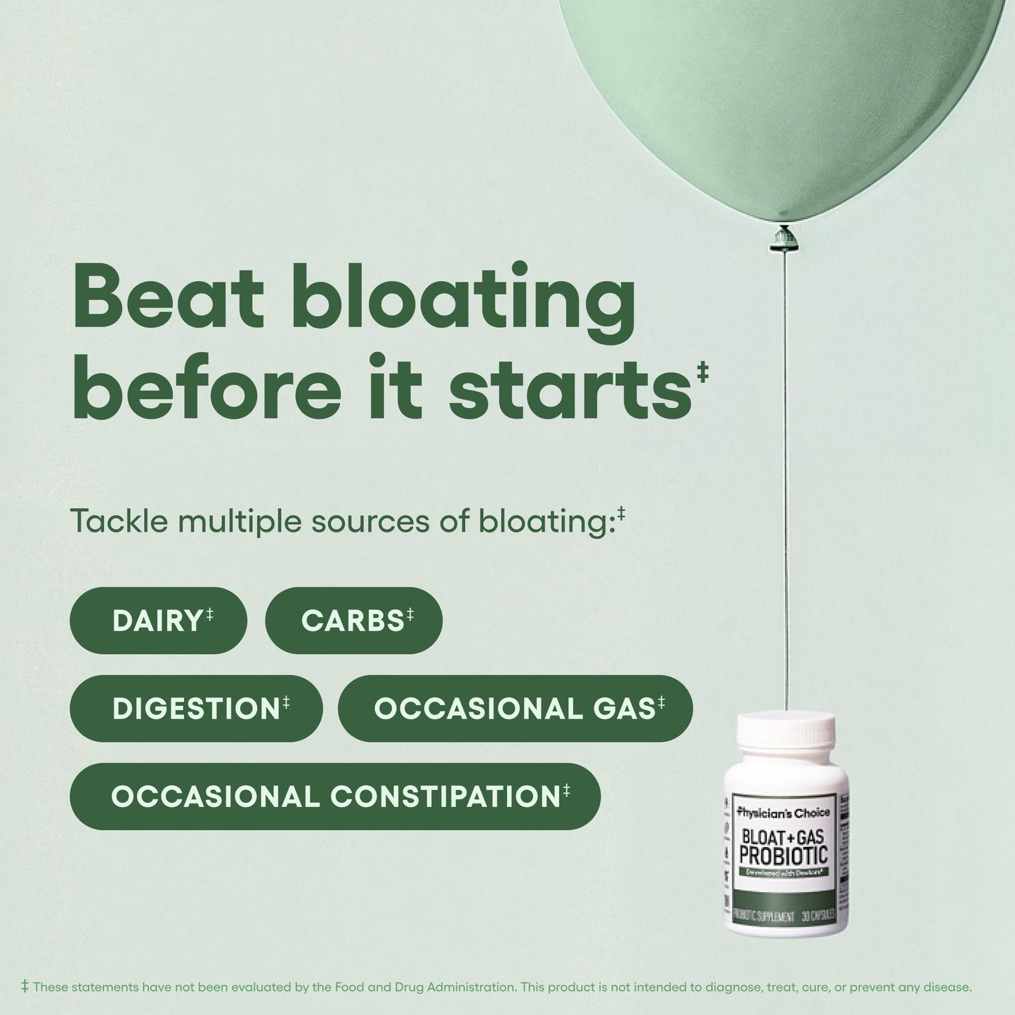Physician's CHOICE Bloat & Gas Probiotic 5-in-1 Proactive Support + Daily Relief - Digestion & Gut Health- Herbals, Digestive Enzymes, Post & Prebiotics