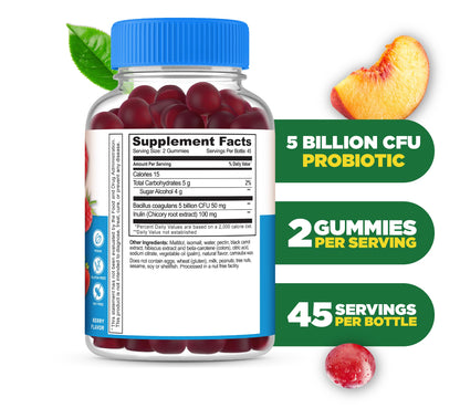Lifeable Sugar Free Probiotics with Prebiotics Fiber – Great Tasting Natural Flavor Gummy Supplement – Keto Friendly Chewable – for Gut Health and Immune Support