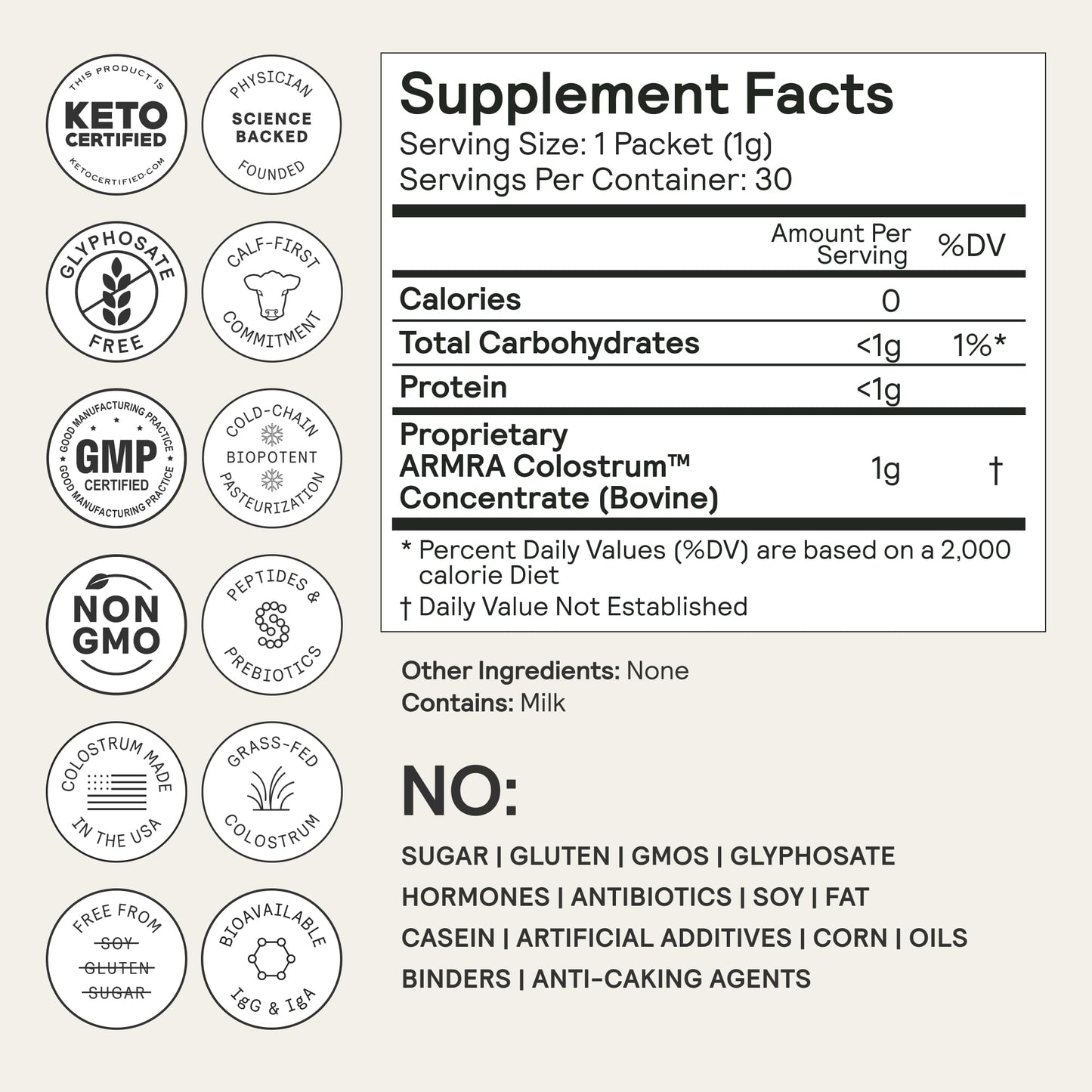 ARMRA Colostrum Powder | Unflavored | Gut Health & Bloating | Skin & Hair | Immunity | Keto, Gluten & Fat-Free | 30 Servings