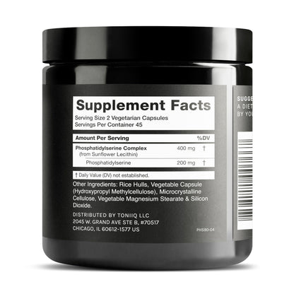 Toniiq Phosphatidylserine - 400mg Formula - World’s First 50% Purity - Highest Purity in the US - Soy Free Phosphatidylserine Supplement