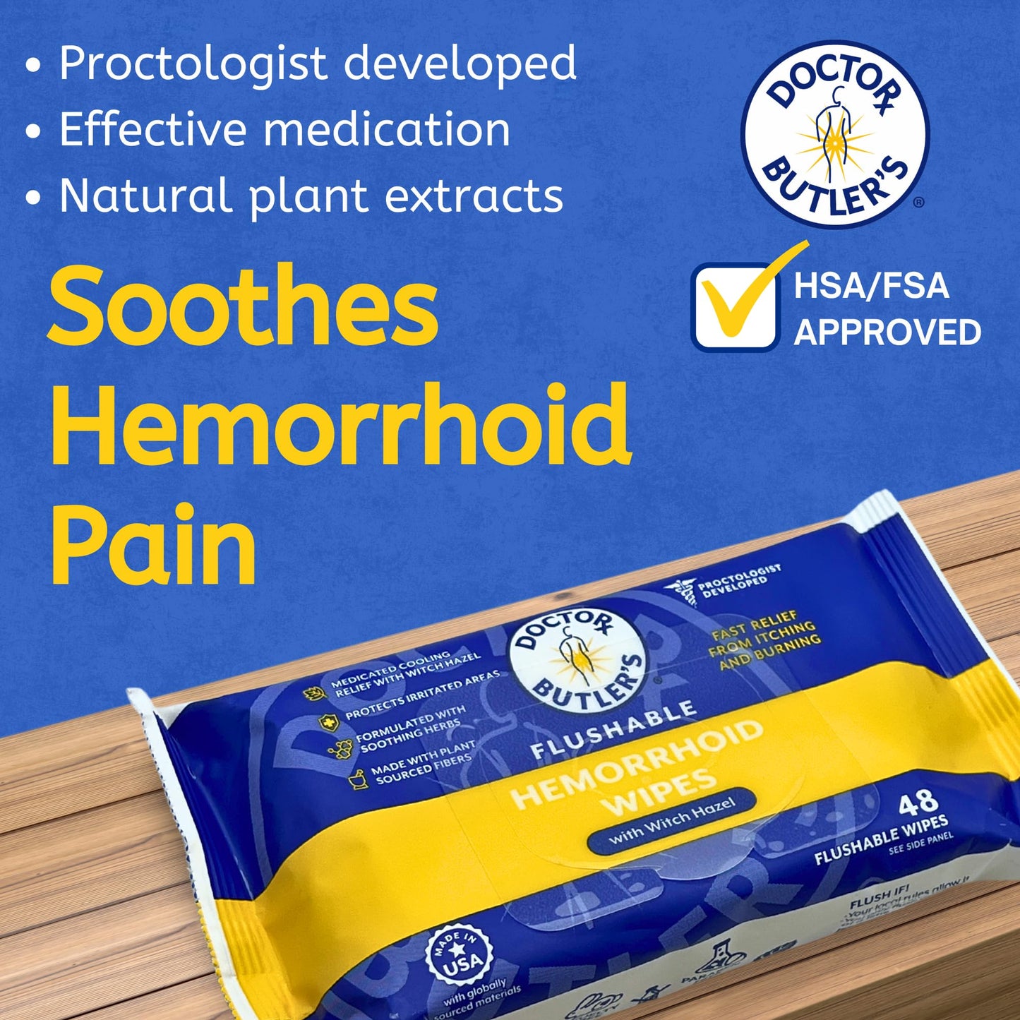 Doctor Butler's Flushable Hemorrhoid Wipes – Flushable Wipes with Witch Hazel to Soothe and Bring Relief from Discomfort Associated with Hemorrhoids (48 Wipes) Doctor Butler'sBuy Supplements Australia