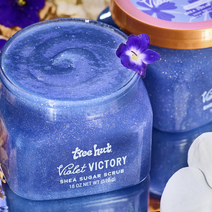 Tree Hut Violet Victory Shea Sugar Scrub, Exfoliating, Hydrating & Moisturizing Body Scrub with Shea Butter & Natural Oils, Smooth & Soften Skin, Polishing Exfoliant for Radiant Skin, 18 oz