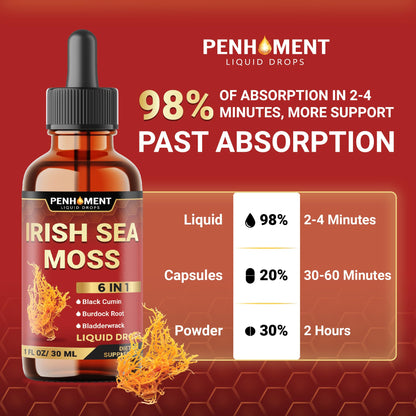 Penhoment 6in1 Sea Moss Drops with Black Seed Oil Irish Seamoss, Ashwagandha, Burdock Root & Bladderwrack - 1FL Oz - 30 Day Supply Penhoment buy supplements Au