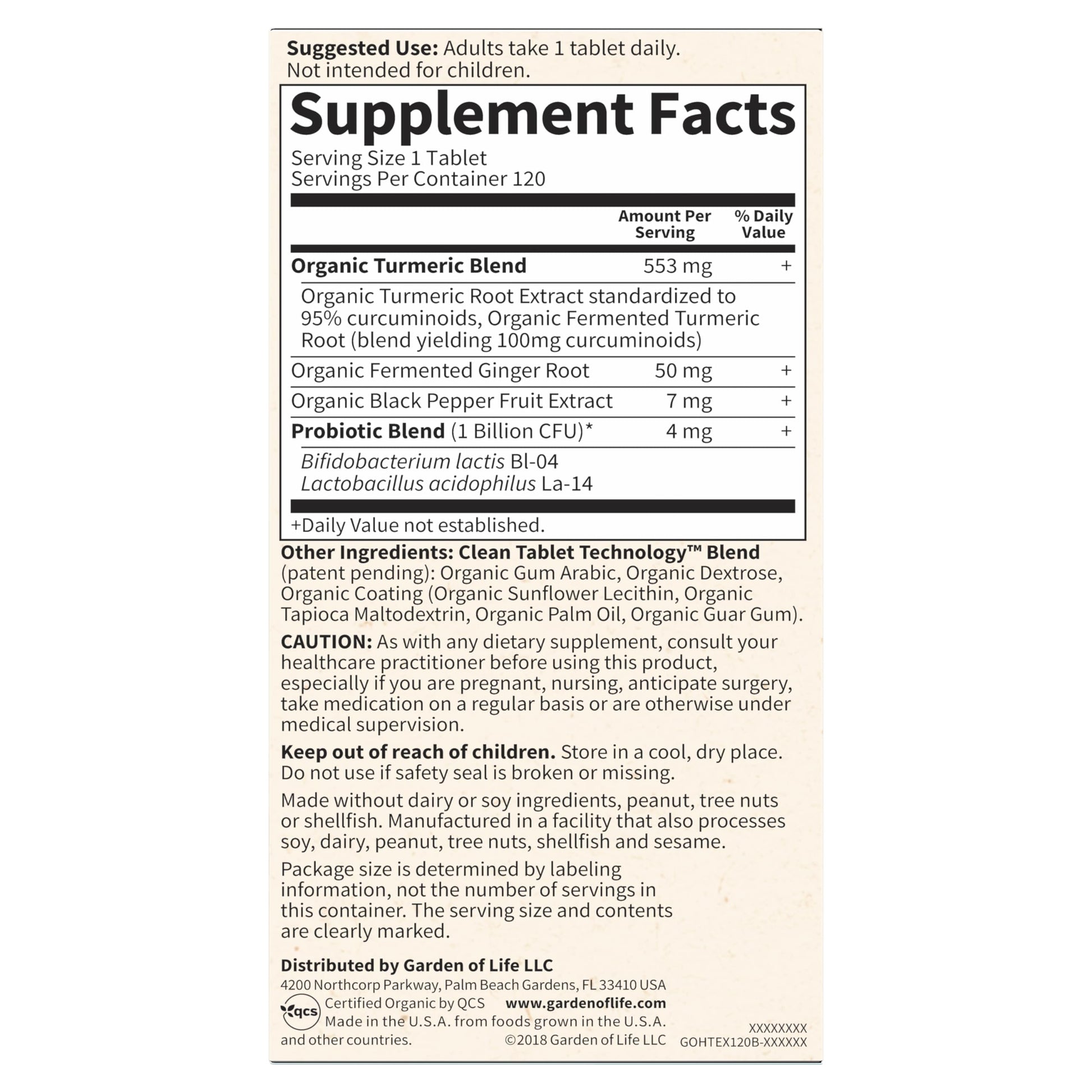 Garden of Life Organics Extra Strength Turmeric Inflammatory Response 120 Tablets-100Mg Curcumin (95% Curcuminoids) Black Pepper, Probiotics, Organic Non-GMO Vegan Gluten Free Herbal Supplement Garden of LifeBuy Supplements Australia